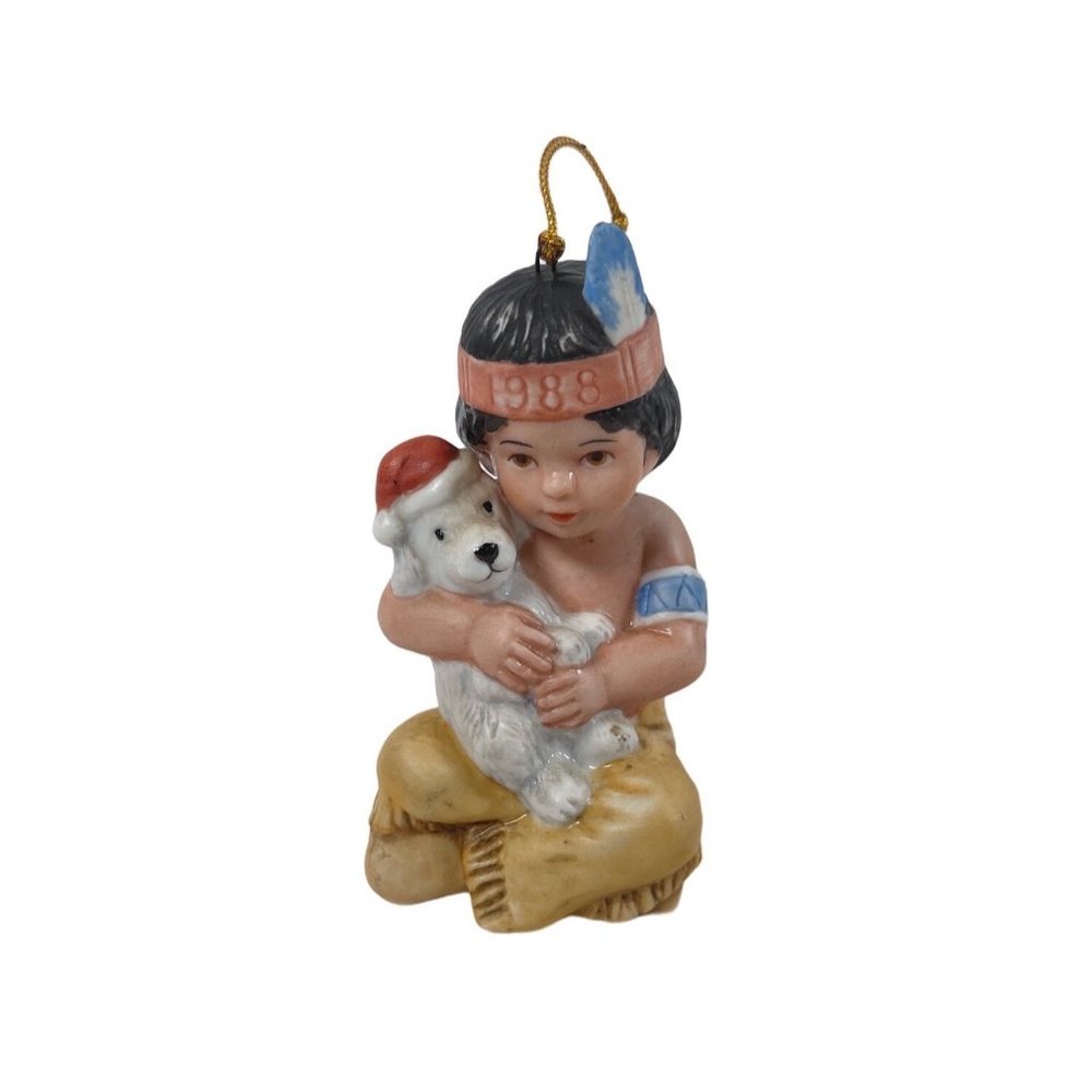 Vintage 1988 Vague Shadows Perillo Sagebrush Kids Ornament Boy & Dog 3.5"